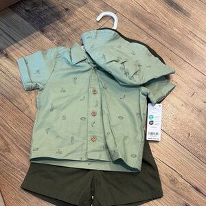 Carter's Light Sage Green Short Sleeve Button-Down Shirt with Micro Prints